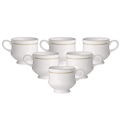 Clay Craft Elegant Gold Line Coffee/Tea Cups Set of 6 Perfect for Daily use 180 ml, White, Standard (Mike-Set of 6)