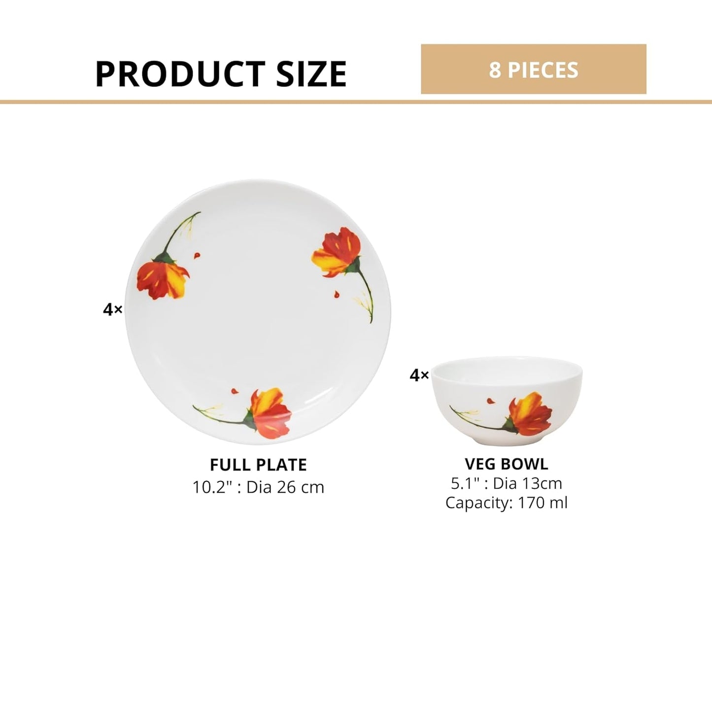 Clay Craft Fine Ceramic Eco Dinner Set, Enchanting Gold, for Family of 4, Dinner Set Ceramic, Crockery Set, Dining Set for Dinner, Crockery Set for Gift, Kitchen Set (ECO3, 8 Pieces)