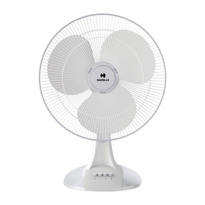 Havells Sameera 400mm Table Fan | Jerk free oscillation, 120 ribs guard, 3 Speed Settings, 1360 RPM Powerful Motor | Aerodynamically designed & balanced PP blades, 2 Year Warranty | (Pack of 1, White)