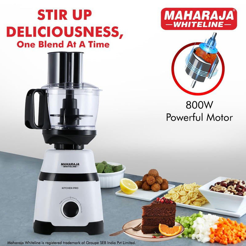 Maharaja Whiteline Kitchen Pro Mixer Grinder With 4 Jar, 800 Watts - Mx-266, 5 Year Warranty On Motor (White & Black)