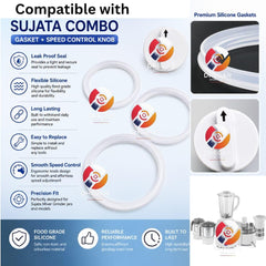 Jar Lid Gasket Set (3) + Speed Control Knob Combo | Compatible with Sujata Mixer Grinder