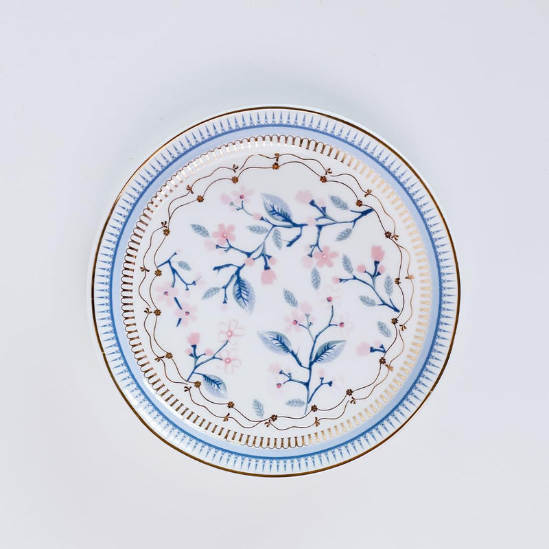 Magique by The Wishing Chair x ClayCraft : River of Flowers Ceramic Plates Set of 4 | 6 Inches | Snack Plates | Elegant Lightweight Small Ceramic Plates for Appetizers & Desserts | Dishwasher Safe