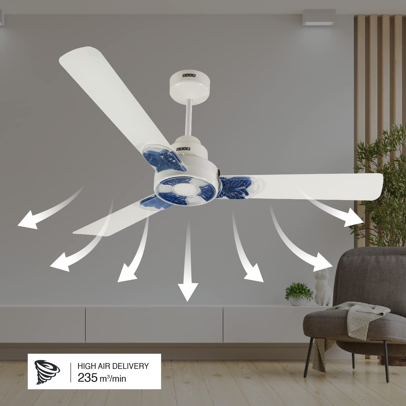 Usha Onio Kappa Beta 1200MM BLDC 5 Star Energy Efflicient, Dust & Oil Resistant Ceiling Fan (White)