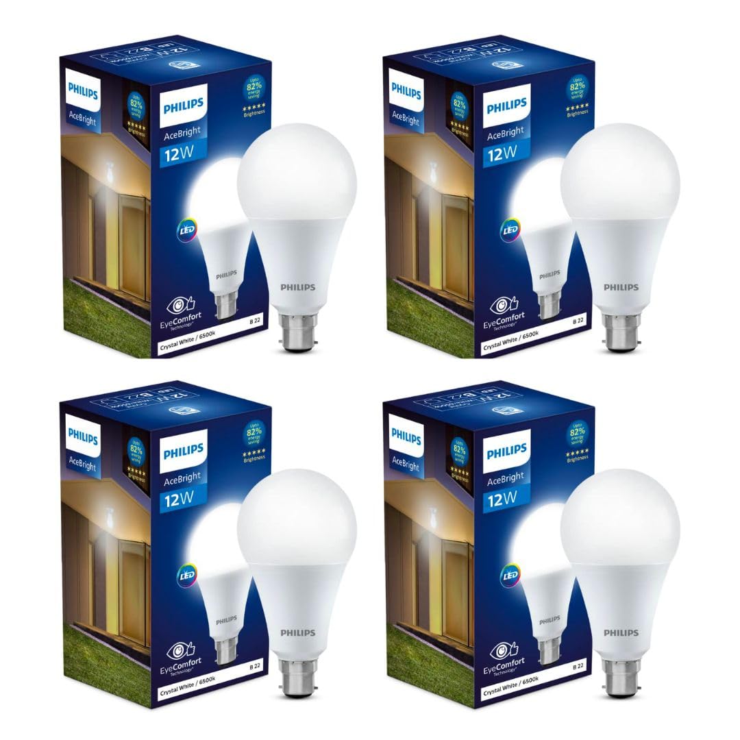 Philips Stellar Bright 12-Watt LED Bulb B22 Base (Crystal White, Pack of 4)