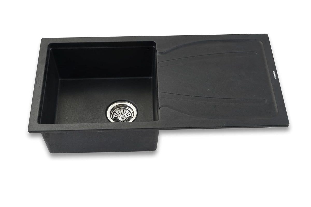 Faber Verona Ingranite34"X17"Single Bowl Sink with Drainboard|Includes Plumbing Waste Kit|25 Years Warranty|Silent,Scrat