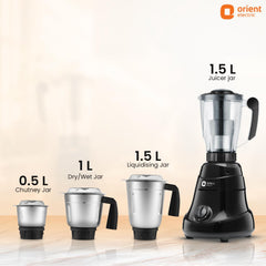Orient Electric Super Power 750W mixer grinder with Juicer | 4 Jar with 3 stainless steel multipurpose jars & Juicing jar with Filter | Longer life balanced coil motor|5 years motor warranty by Orient