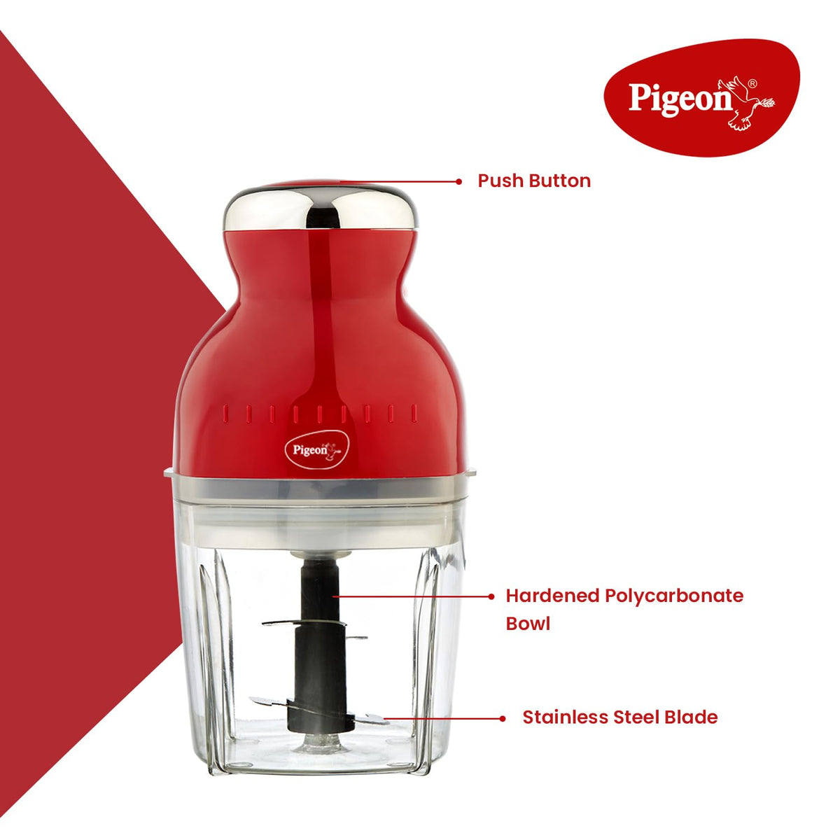 Pigeon Rapid Electric Chopper 300ml, Portable with 4 Stainless Steel Blades for Effortlessly Chopping Vegetables and Fru