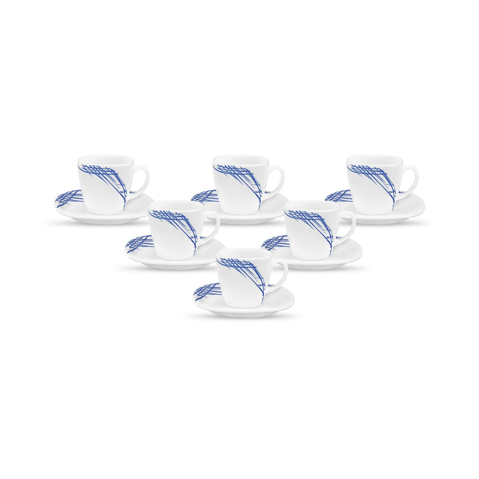 La Opala Diva, Quadra Collection, Opal Glass Cup & Saucer Set 12 pcs, Golden Shades, White, Standard