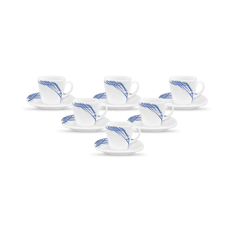 La Opala Diva, Quadra Collection, Opal Glass Cup & Saucer Set 12 pcs, Golden Shades, White, Standard