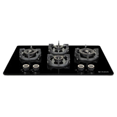 Faber 75Cm 4 Burner Hob|Auto Ignition|Built-In Or Hobtop|Flame Failure Device|Cast Iron Pan Support|Glass Finish|Metal K