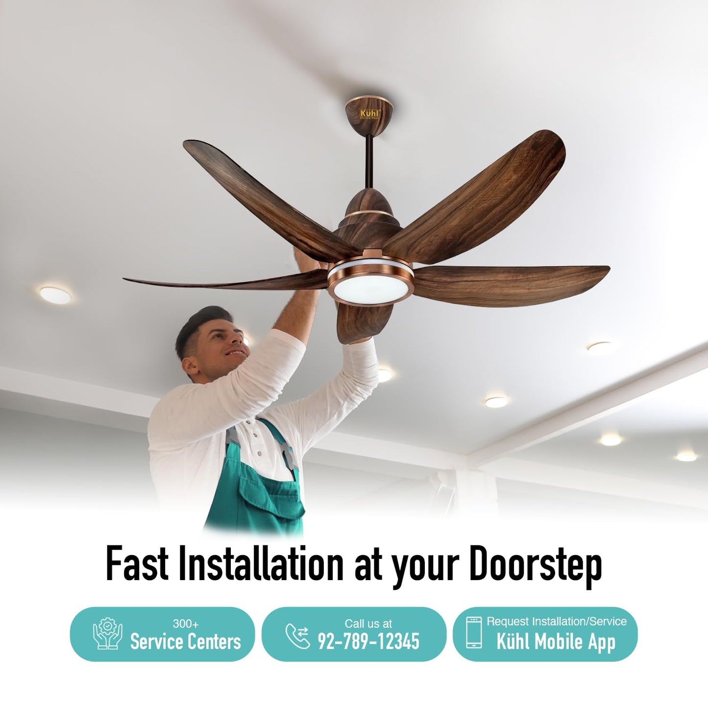 KUHL Luxus C5 1320mm Stylish 65% Power Saving BLDC Ceiling Fan with Remote | Night & Down Light|29W| BEE 5 Star | Low Noise | IoT –Operate via Mobile & Alexa | Reverse Mode | Free Installation|Teak