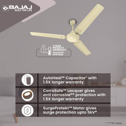 Bajaj Durato 12S1 1200MM (48") Ceiling Fans For Home | BEE Star Rated Energy Efficient Ceiling Fan | Thermatuff Technology | High Air Delivery & High Speed 400 RPM | 3-Yr Warranty 【Ivory】