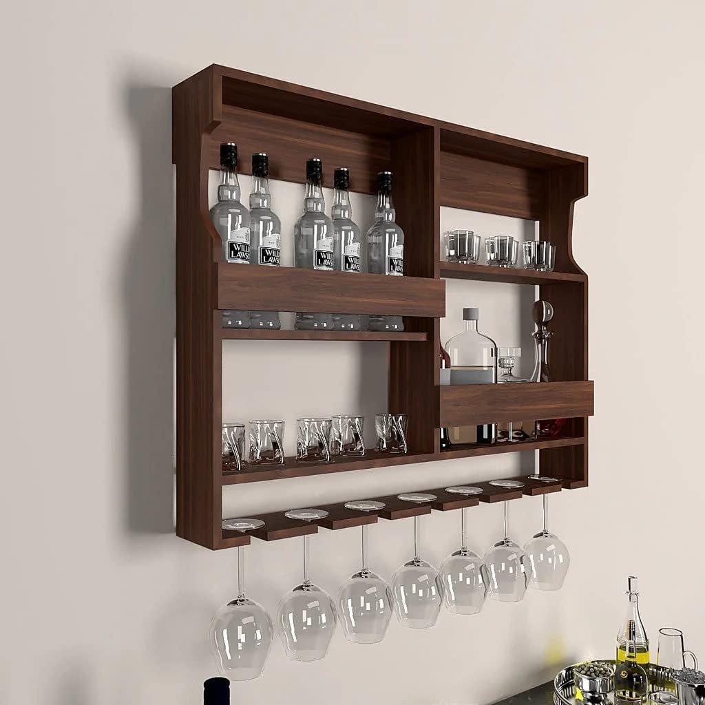 Wooden Wall Mounted Wine Rack, Bar Cabinet with Glass Storage, Wall Hanging Mini Bar for Home Wine Rack/Holder 