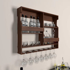 Wooden Wall Mounted Wine Rack, Bar Cabinet with Glass Storage, Wall Hanging Mini Bar for Home Wine Rack/Holder 