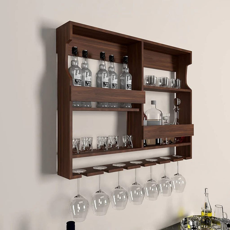 Wooden Wall Mounted Wine Rack, Bar Cabinet with Glass Storage, Wall Hanging Mini Bar for Home Wine Rack/Holder 