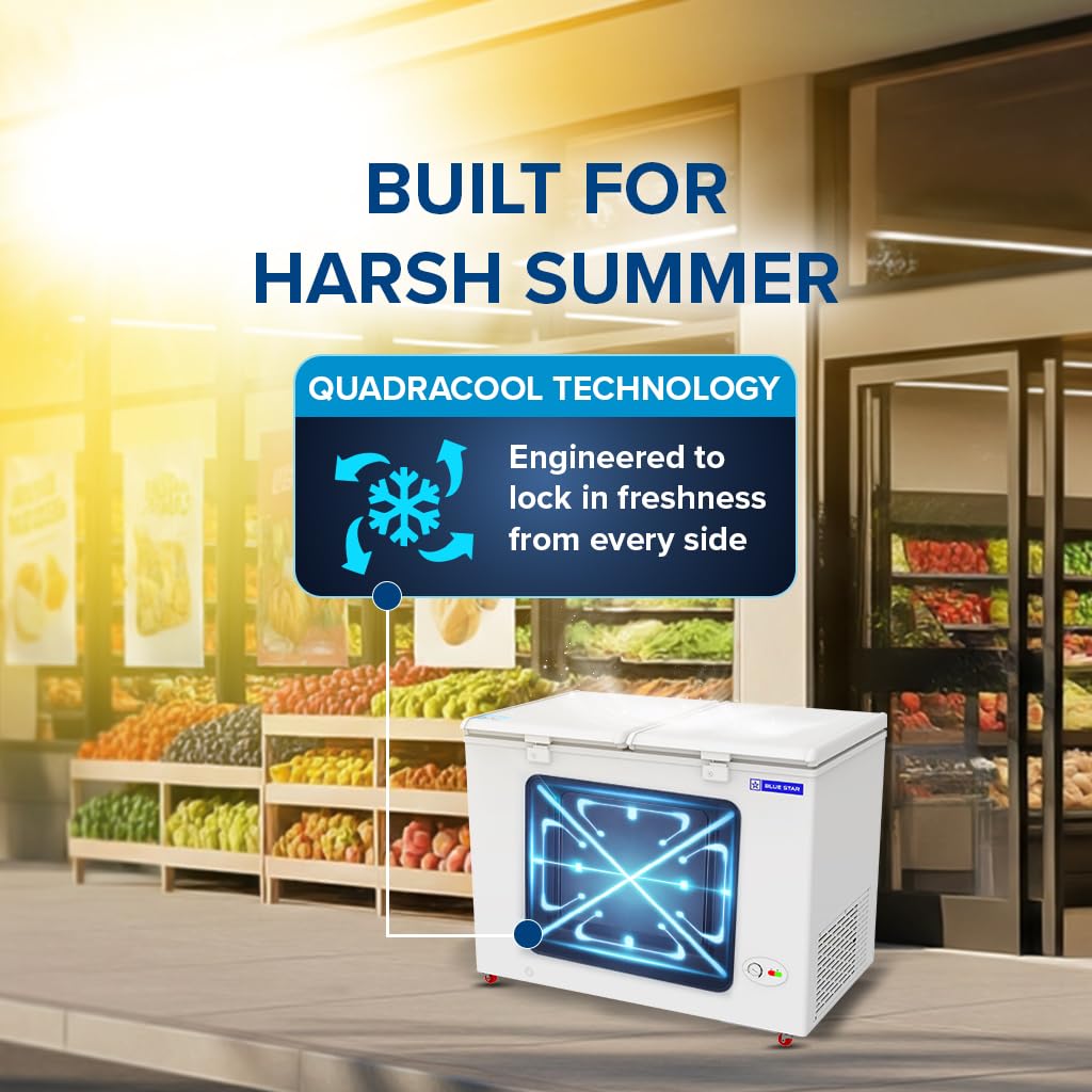 Blue Star HT4-N350, 350 Liter Hard Top Double Door Deep Freezer (310 Liter, White, 4-star)