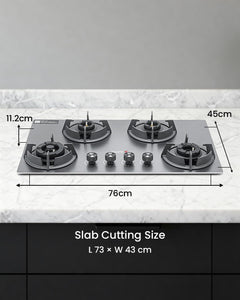 Sujata Gas Stove 4 Burners | 5 Years Warranty | 4 Burner Gas Stove Stainless Steel Auto Ignition, CookTop cum Hob Top, LPG Ready & PNG Compatible, Brass Burner (Osmium - 4 Burner Auto Ignition)