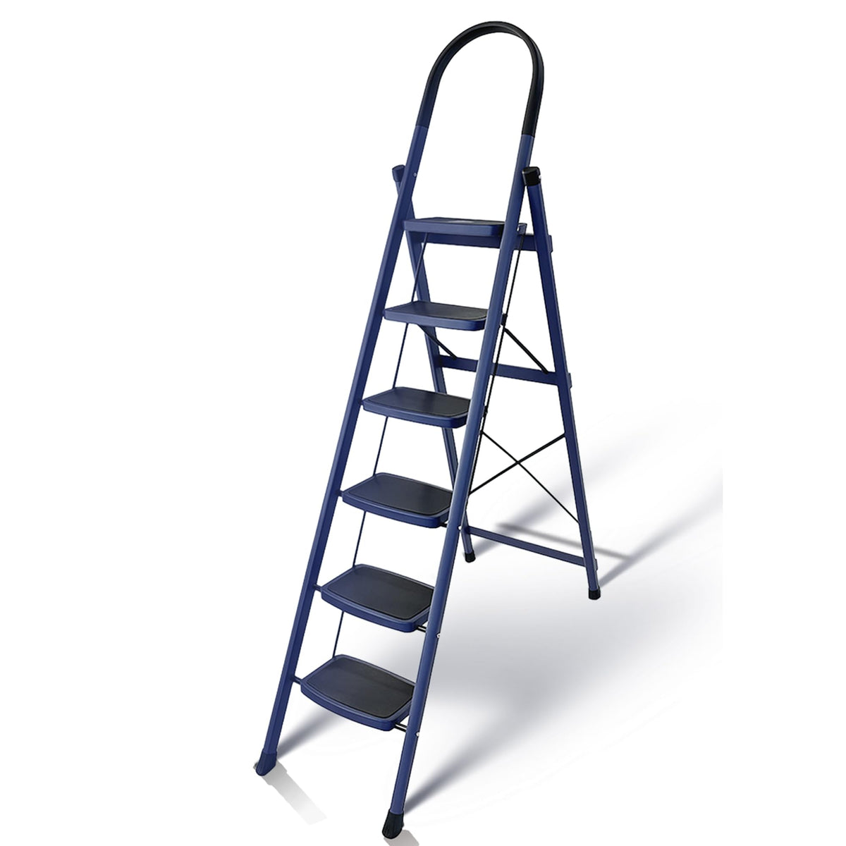 HOUZA Steel Ladder for Home 7 Steps Foldable with Anti-Skid Wide Steps (30cm x 20cm) | 7 Step Ladder for Home Use with D-Shape Rods | Secure Lock | 150 Kg Capacity Folding Ladder | 5 Year Warranty