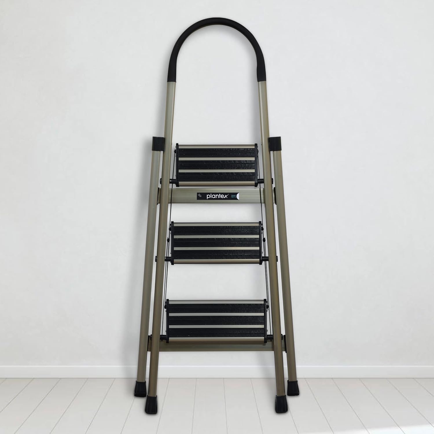 Plantex Guardex 3 Step Foldable Aluminum Ladder for Home/Anti-Slip Shoes and Edge Guards/5 Year Manufacturer Warranty Ladder for Home (Anodized Coated-Gold)