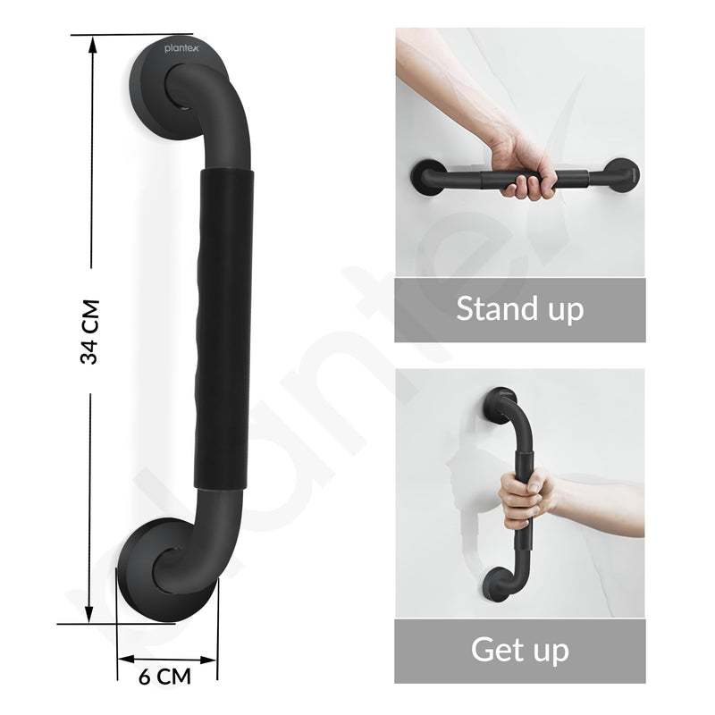 Plantex 304 Stainless Steel Grab Bar for Toilet with Grip/13 inch Anti-Slip Handle for Bathroom Support - Pack of 2 (Black)-5