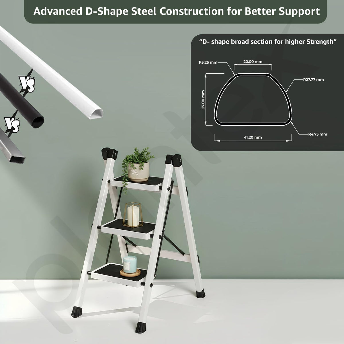 Plantex 3 Step Ladder for Home Use/Wide Anti-Slip Heavy-Duty Step Stool/Lightweight Kitchen Ladder 3 Step (White)-5