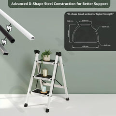 Plantex 3 Step Ladder for Home Use/Wide Anti-Slip Heavy-Duty Step Stool/Lightweight Kitchen Ladder 3 Step (White)-5