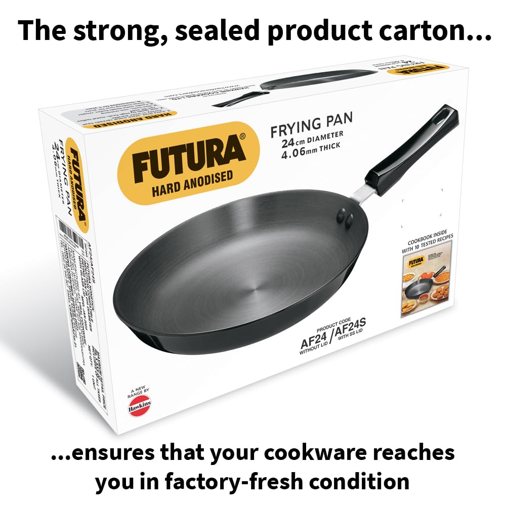Hawkins Futura 24 cm Frying Pan, Hard Anodised Fry Pan, Black (AF24)
