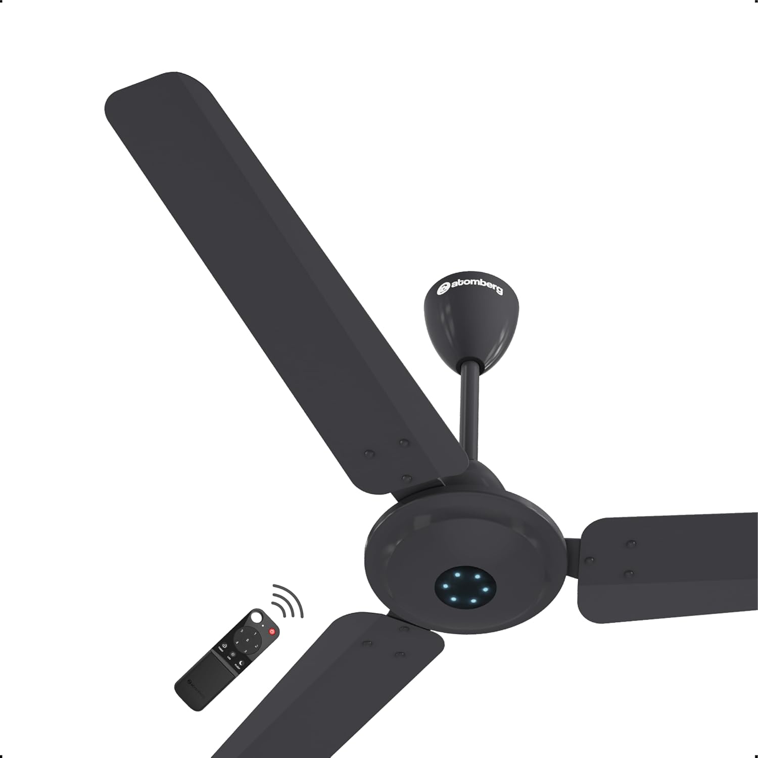 atomberg Ikano 1200mm BLDC Ceiling Fan with Remote | BEE 5 star | High Air Delivery | LED Speed Indicator | Low Noise | Timeless Design with Power Saving | 3 Year Warranty | (Pebble Grey)