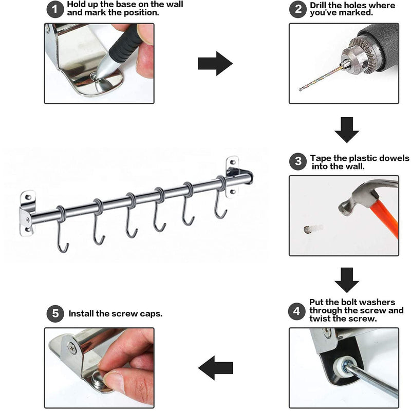 Plantex Anti Rust 304 Grade Stainless Steel Hook Hanger Rail/Clothes Hanger for Wall/Hook Rail for Bathroom and Kitchen (Silver)-2