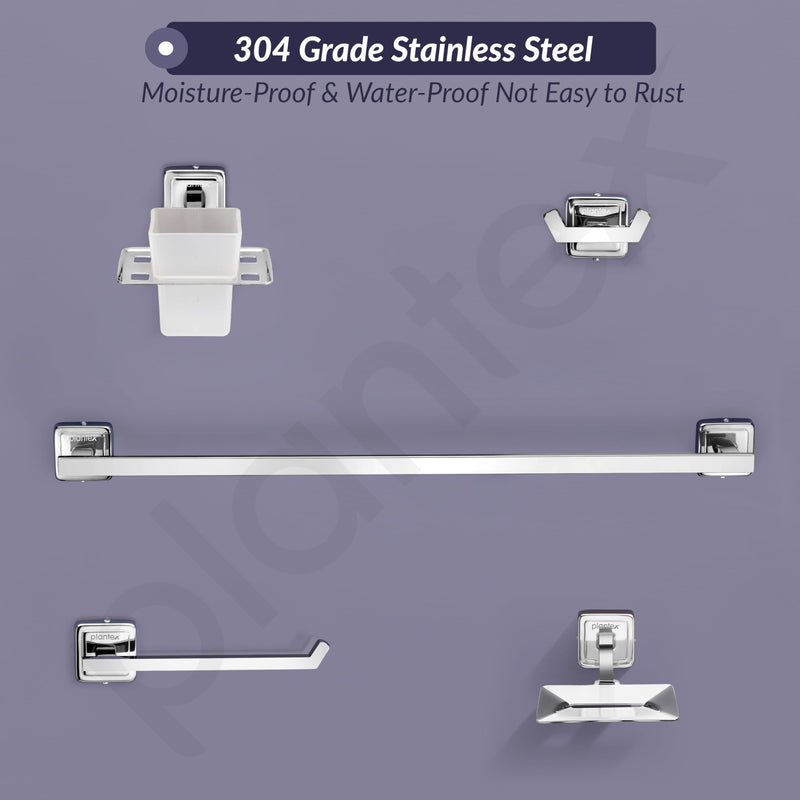 Plantex Decan 304 Grade Stainless Steel Towel Rod for Bathroom/Soap Holder/Napkin Ring/Tumbler Holder/Robe Hook/Bathroom Accessories - Chrome-4