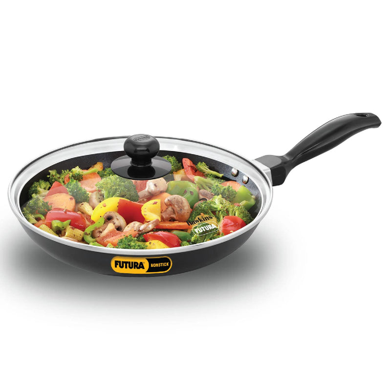 Hawkins Futura 20 cm Frying Pan, Non Stick Small Fry Pan with Glass Lid, Black (NF20G)
