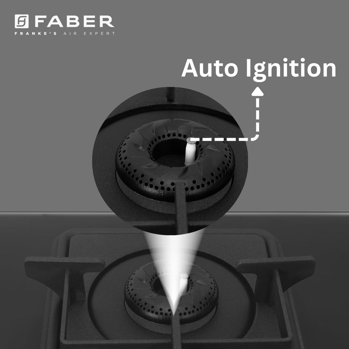 Faber Evoke 4 Burner 65Cm Cooktop |Auto Ignition| |Metal Knobs| MS Diamond Coated Pan Support | Matt Black Glass Finish 