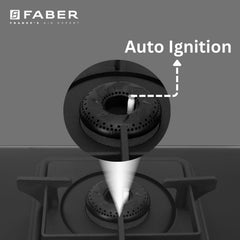 Faber Evoke 4 Burner 65Cm Cooktop |Auto Ignition| |Metal Knobs| MS Diamond Coated Pan Support | Matt Black Glass Finish 