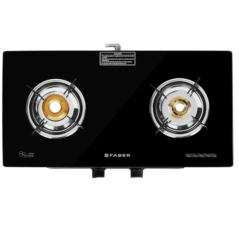 Faber Jumbo 2 Burner Black Cooktop with Glass Top| Brass Burners | Easy to clean | 2 Years comprehensive Warranty | 5 Ye
