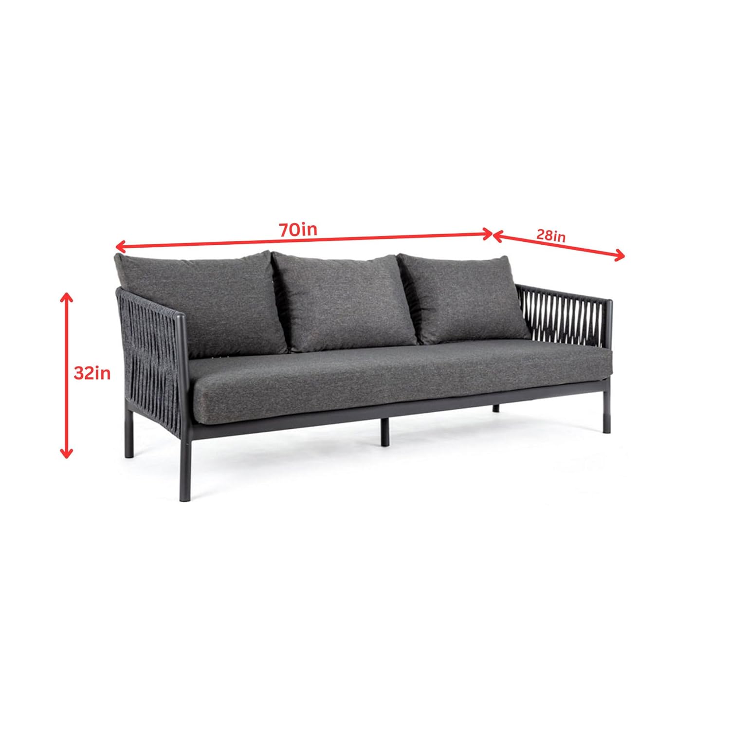 Luxo Outdoor Garden Balcony Sofa Set 3 Seater and 2 Single Seater With 1 Center Table Set, Braid & Rope (Dark Grey)