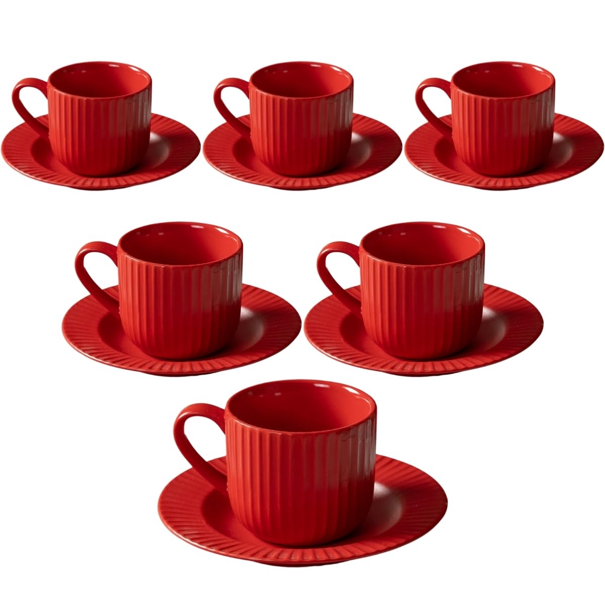 Clay Craft Fine Ceramic Linea Red Cups & Saucer, Set of 12, Cups for Tea & Coffee, Gift Set, Elegant Design for Home and Kitchen and Can Be Gifted to Your Loved Ones On Any Occassions