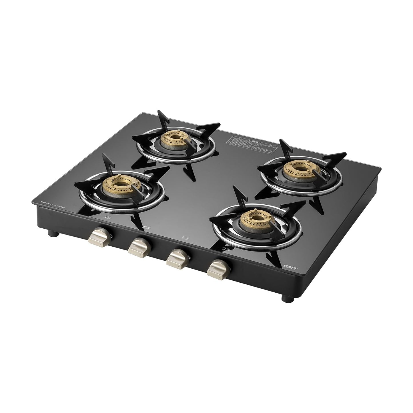 KAFF CTC 69 4B Gas Stove/Cooktop 4 Burners with Manual Ignition 69 CM, High Efficiency Brass Burners, Black Tempered Glass, Enamelled Pan Support (Black)
