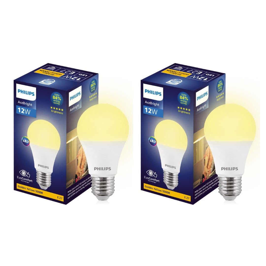 Philips 12-watt LED Bulb - AceBright High Wattage LED Bulb (Pack of 2) (Golden Yellow, B0C3RJMZ4K)