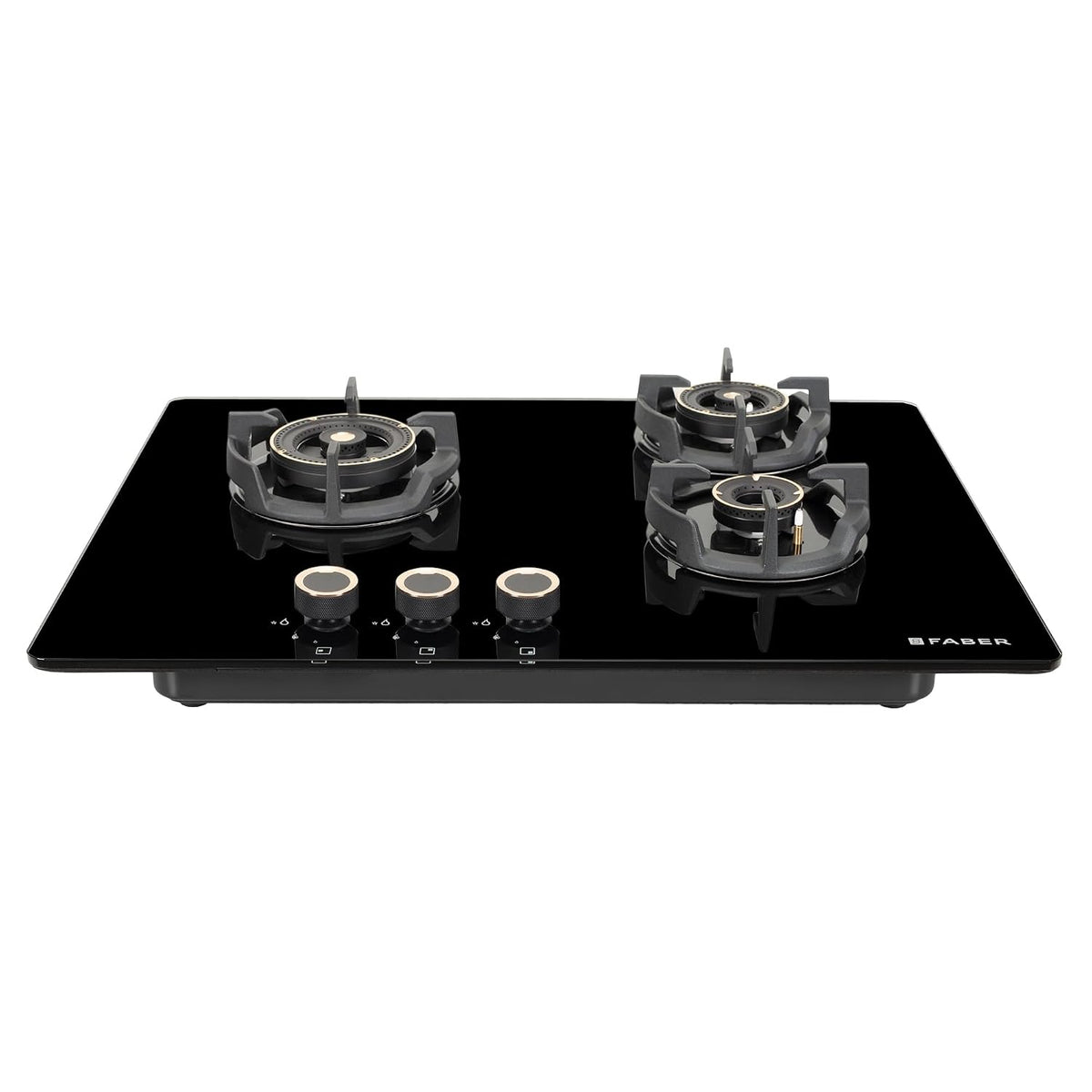 Faber 70Cm 3 Burner Hybrid Hob/Cooktop|Auto Ignition|Brass Burners|Cast Iron Pan Support|Glass Matt Finish|Metal Knob|1 