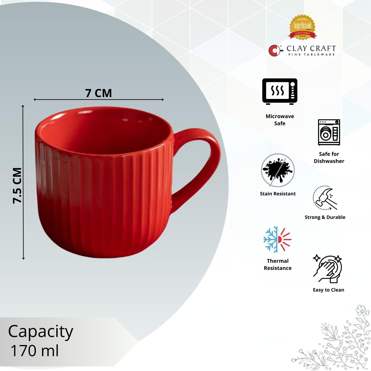 Clay Craft Fine Ceramic Linea Red Cups & Saucer, Set of 12, Cups for Tea & Coffee, Gift Set, Elegant Design for Home and Kitchen and Can Be Gifted to Your Loved Ones On Any Occassions