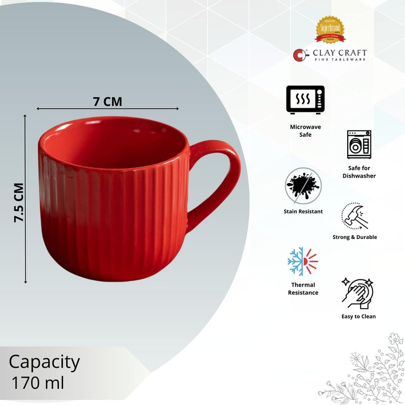 Clay Craft Fine Ceramic Linea Red Cups & Saucer, Set of 12, Cups for Tea & Coffee, Gift Set, Elegant Design for Home and Kitchen and Can Be Gifted to Your Loved Ones On Any Occassions
