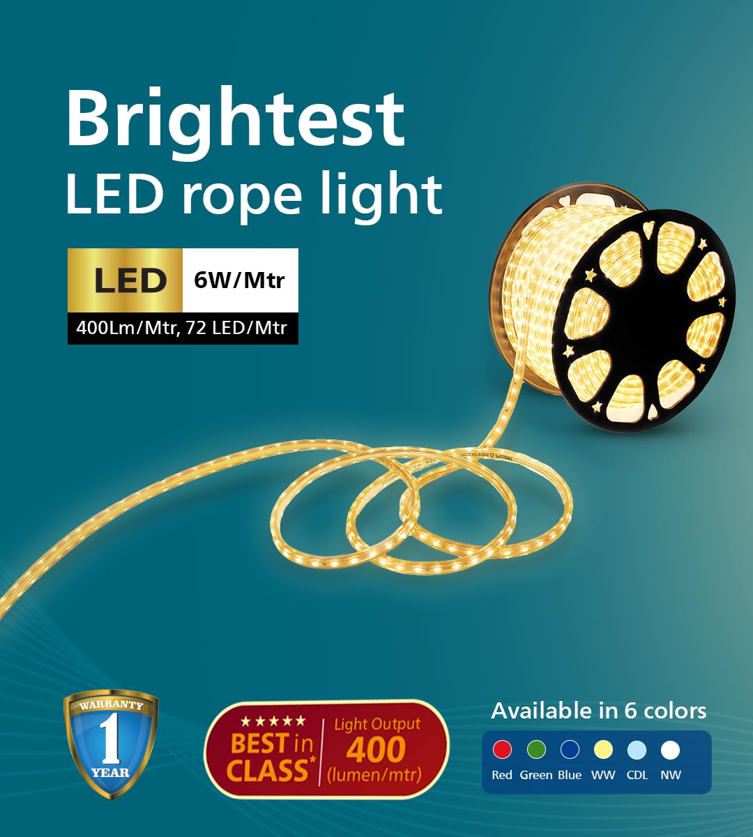 Philips Marathon LED Rope Light 50 Meter, 72 LEDs/M (57811-ww)