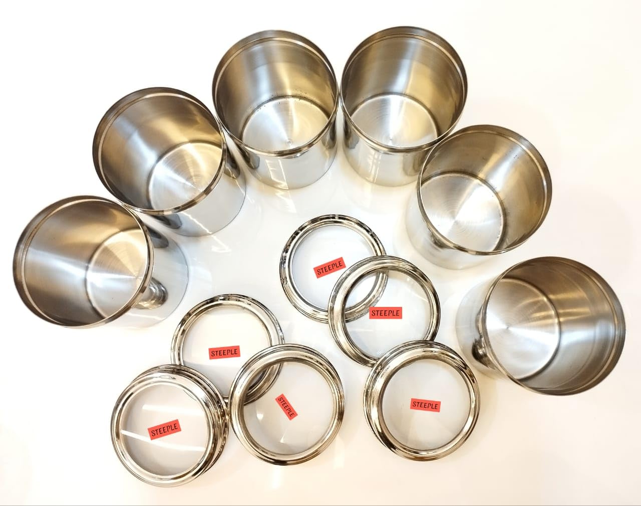 STEEPLE 1 Litre Stainless Steel Containers for kitchen with See Through Lid | Ubha Dabba | Vertical Canisters, Silver Pack Of 6