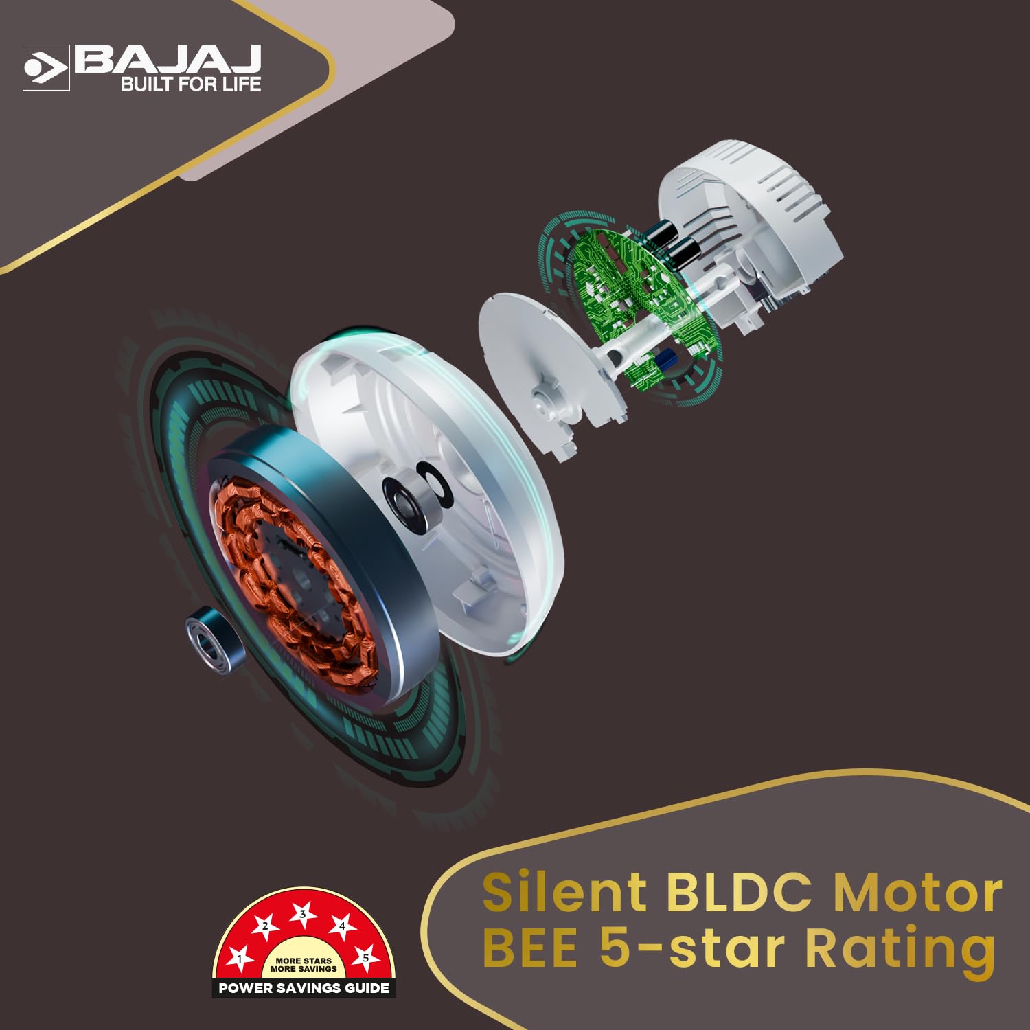 Bajaj Eurostos 1200 MM 5 Star Rated BLDC Ceiling Fans For Home | BEE Stars Rated Energy Efficient Ceiling Fan | Remote Controlled | Soothing Colour Indication | 2 Years Warranty 【White】