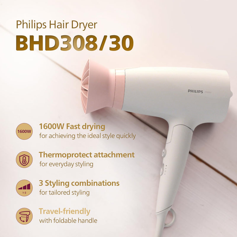 Philips Foldable Hair Dryer 1600 Watts (BHD308/30)