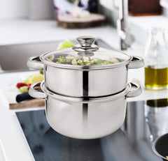 Pigeon by Stovekraft Steel X Steamer Stainless Steel Induction Base, Modak Maker/Momo Maker, Dual Compartment With Glass
