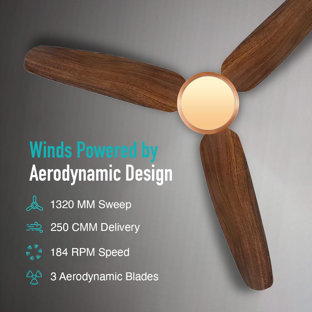 KUHL Luxus C3 1320 mm Stylish 65% Power Saving BLDC Ceiling Fan with Remote | Night & Down Light | 29W | BEE 5 Star | Low Noise | IoT –Operate via Mobile & Alexa | Reverse Mode|Free Installation|Teak