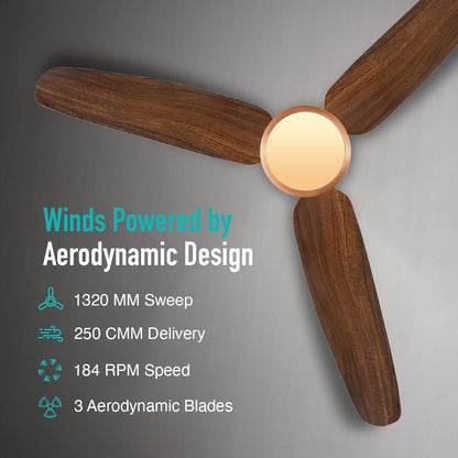 KUHL Luxus C3 1320 mm Stylish 65% Power Saving BLDC Ceiling Fan with Remote | Night & Down Light | 29W | BEE 5 Star | Low Noise | IoT –Operate via Mobile & Alexa | Reverse Mode|Free Installation|Teak