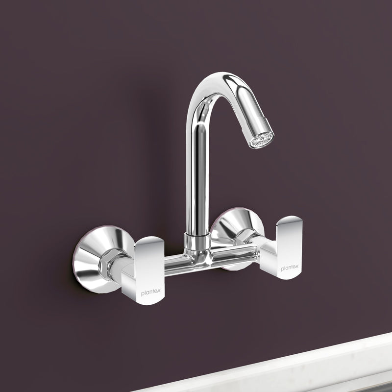 Plantex Sink Mixer for Kitchen with Brass Spindle/360 Degree Rotating Spout/Hot & Cold Water Mixer/Wall Mount Sink Mixer with Teflon Tap - Pack of 1 (Chrome, Kroma)-1