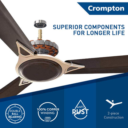 Crompton Avancer Prime 1200 mm (48 inch) Decorative Ceiling Fan with Anti Dust Technology (Bakers Brown)